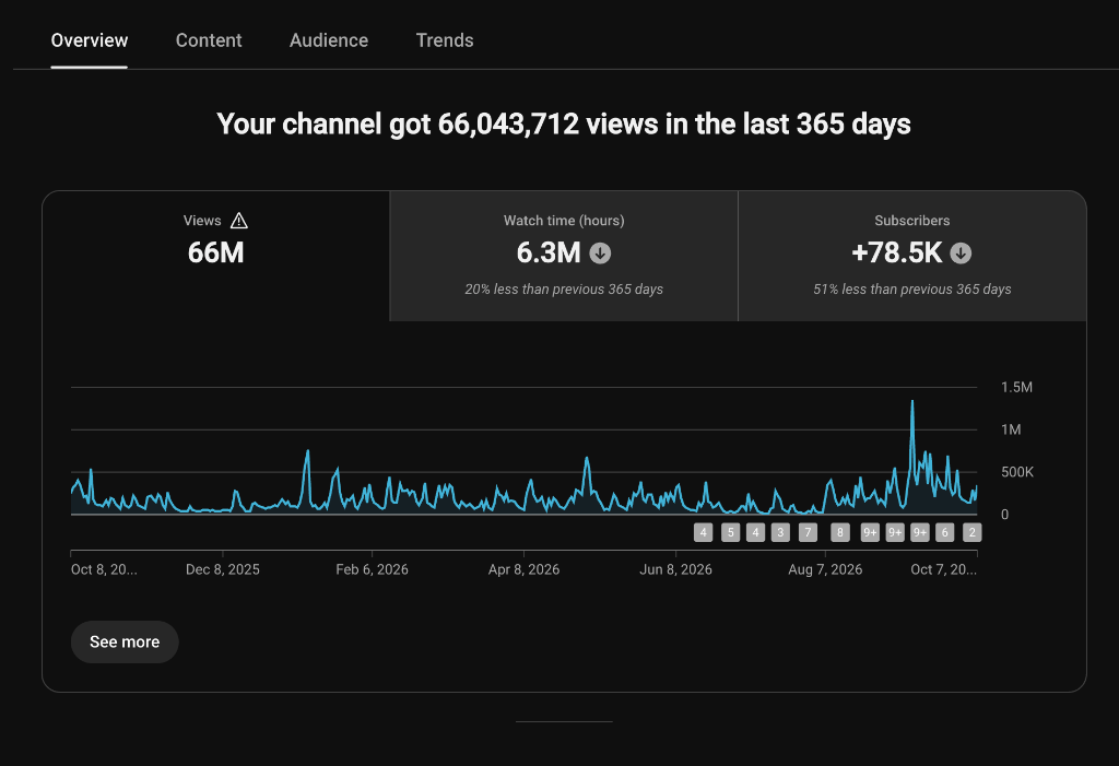 66.0M Views & 6.3M Watch Hours in 365 Days